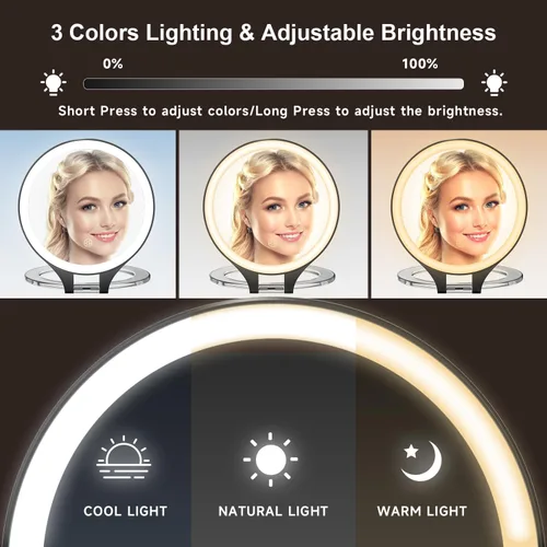 Vista 4 de Mocado Espejo de aumento 1X/20X con luz, espejo de maquillaje de viaje con luz Negro