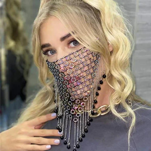 Vista 3 de Urieo Sparkly Rhinestones Face Masks Crystal Mesh Masks Metal Rhinestones Masquerade Mask Halloween Rave for Women and Men
