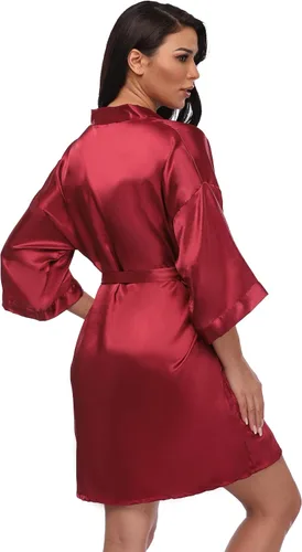 Vista 4 de Bata corta sedosa para mujer, bata de satén para novia, dama de honor, boda, fiesta, ropa de dormir