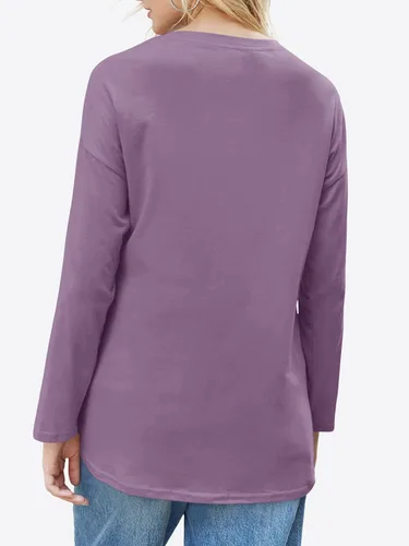Vista 40 de Fisoew Camisetas de manga larga para mujer, holgadas, casuales, con cuello redondo, blusa suave