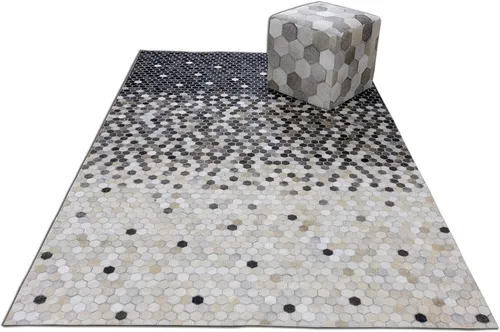 Vista 2 de Alfombra moderna de piel de vaca hecha a mano, 3 x 5, 4 x 6, 5 x 8, 6 x 9, 8 x 10, 9 x 12 pulgadas, diseño enrejado (3 pies x 5 pies)