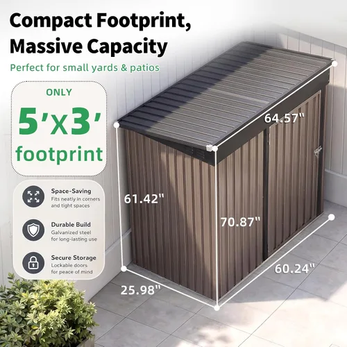 Vista 7 de AECOJOY Cobertizo de almacenamiento de metal para exteriores de 3 x 5 pies, cobertizo de herramientas de jardín resistente con puerta de gran