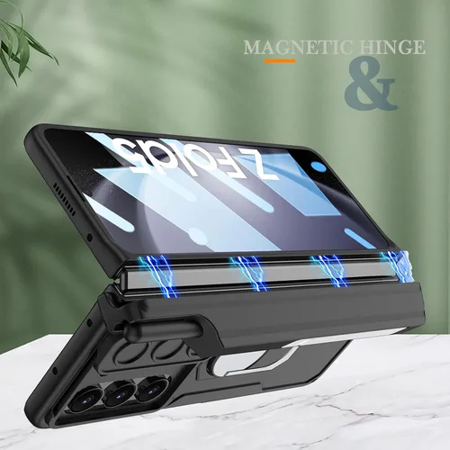 Vista 6 de Miimall Funda compatible con Samsung Fold 5 con soporte para bolígrafo, [protector de pantalla frontal] [cubierta deslizante para cámara], carcasas