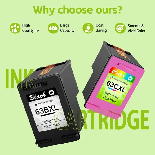 Vista 4 de greencycle Paquete combinado de 63 cartuchos de tinta remanufacturados XL de repuesto para HP 63XL compatible con Envy 4520 4512 4516 Officejet 4650