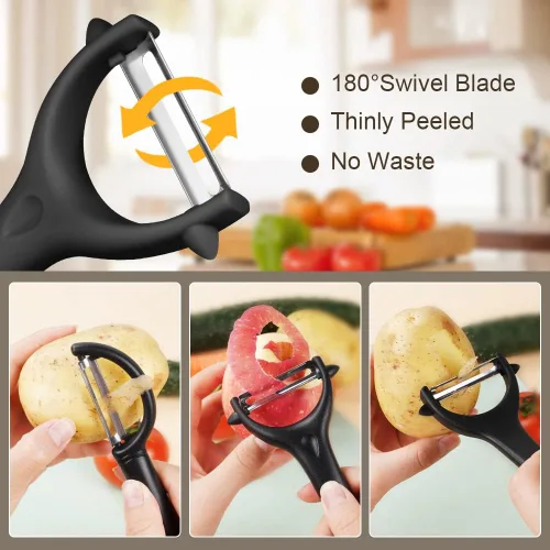 Vista 3 de AUAUY Juego de 2 peladores de patatas, juego de pelador giratorio de verduras en forma de Y e I, pelador de frutas para cocina, pelador de agarre