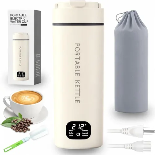Vista 10 de Hervidor eléctrico portátil de doble voltaje, agua caliente de viaje para té, café, 6 controles de temperatura y pantalla LCD, acero inoxidable 304