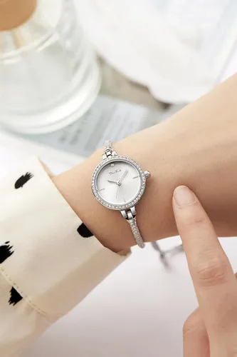 Vista 4 de Reloj de pulsera pequeño de oro rosa para mujer, vestido de diamante, analógico, hexagonal, mini reloj impermeable para mujer