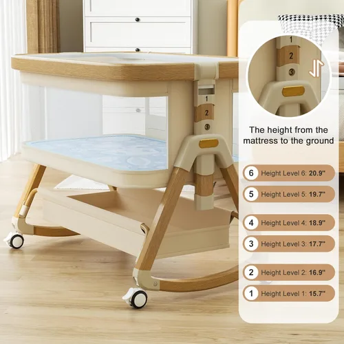 Vista 7 de Cuna de bebé 3 en 1, cuna portátil con malla transpirable Beige