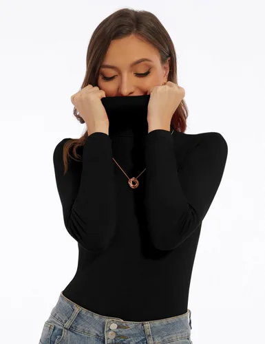 Vista 5 de DSPSAM Camisas de manga larga con cuello alto para mujer, ajustadas, ligeras, capa base, tops casuales