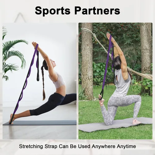Vista 6 de Amrules Yoga Strap for Stretching with 10 Loops Inelastic Soft Polyester Cotton Stretch Out Band for Exercise, Yoga, Pilates and Dance for Men and