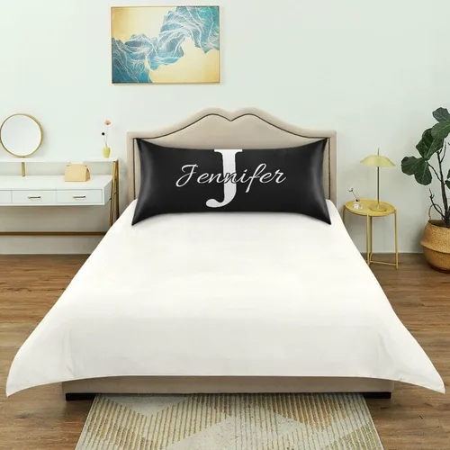 Vista 6 de Fundas de almohada negras personalizadas de seda con cierre de sobre, funda de almohada de satén tamaño estándar para personas que duermen