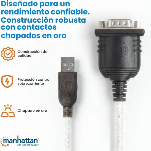 Vista 7 de Manhattan El convertidor USB a serie conecta un dispositivo serie a un puerto USB (205146)