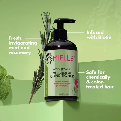 Vista 5 de Mielle Organics - Acondicionador capilar fortalecedor de romero y menta para mujeres y hombres - Acondicionador hidratante y desenredante infundido
