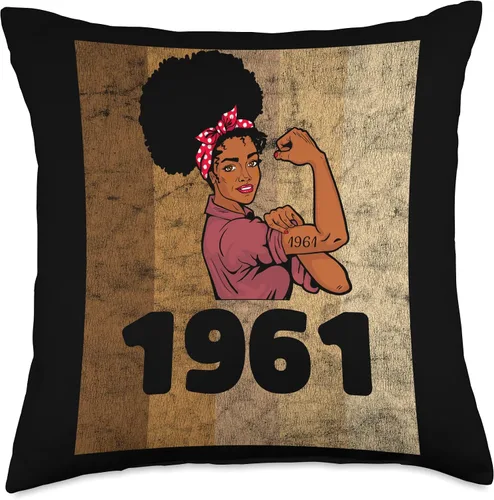 Vista 4 de Vintage 1961 Limited Edition 62nd Birthday Afro Girls Women Throw Pillow