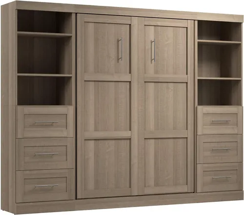 Vista 29 de Bestar Pur Queen Cama Murphy con gabinetes de almacenamiento de armario, marrón rústico de 115 pulgadas, arreglo para dormir que ahorra espacio