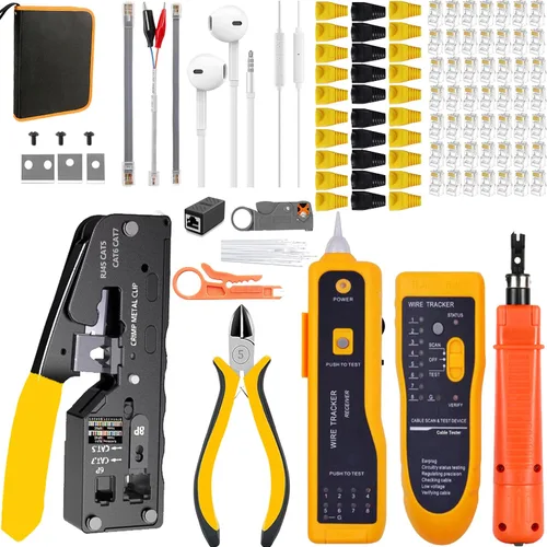 Vista 8 de LEATBUY Crimper Cat5/Cat5e/Cat6 Crimping Tool RJ45 Crimp Tool Set for RJ11/RJ12 Internet Wire Crimp Tools Set Kits with Net Connectors, 30PCS Covers