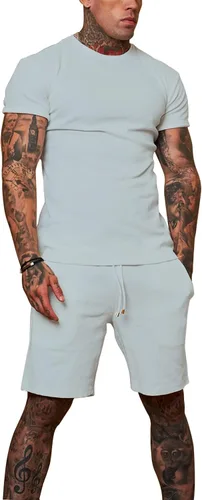 Vista 3 de Redqenting Pantalones cortos deportivos casuales para hombre de 8 pulgadas con bolsillos, pantalones cortos deportivos con cordón, pantalones cortos