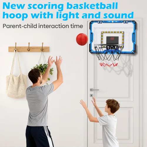 Vista 5 de Indoor Basketball Hoop for Kids, Over The Door Mini Basketball Hoop Set with LED Lights, Scoreboard, 4 Balls & Sound Effects - Indoor Toys Gift for
