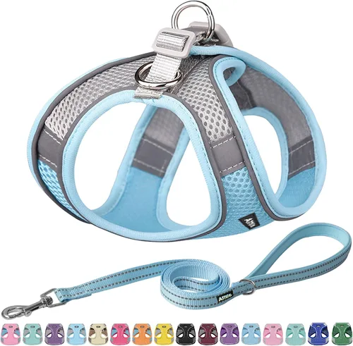 Vista 19 de AIITLE Arnés para perro, arnés sin tirones con correa, chaleco reflectante ajustable para perro, arnés para gatos a prueba de escape, caminar al