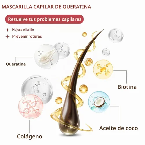 Vista 2 de Mascarilla capilar para cabello dañado, seco, encrespado, rizado, acondicionador de tratamiento de queratina, mascarilla capilar con aceites de coco