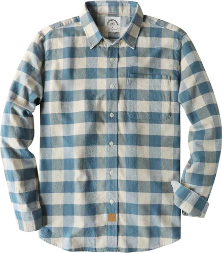 Vista 28 de Dubinik® Camisa de franela, para hombre, de manga larga, a cuadros, suave, 100% algodón, informal, con botones, ajuste regular Gris Negro