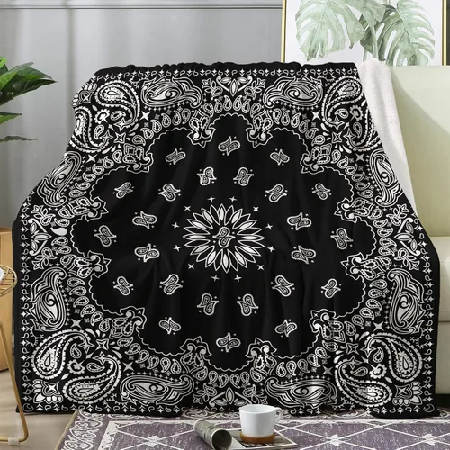 Vista 16 de Manta tipo bandana negra, manta de forro polar para sofá cama, mantas y mantas de cachemira, manta de franela de felpa súper suave y acogedora, 30 x