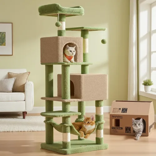 Vista 19 de Feandrea Cat Tree, 59.5-Inch Tall Cat Tower, Multi-Level Condo, Smoky Gray Gris ahumado (Smoky Gray)