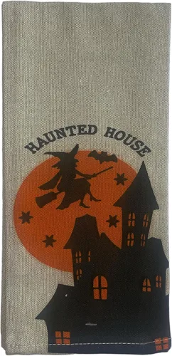 Vista 4 de Juego de 6, toallas de cocina 100% algodón para Halloween, casa encantada, Heebies Jeebies, Something Wicked This Way Comes Size: 15 "x 25".