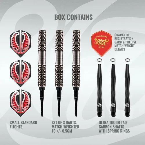 Vista 3 de Shot! Darts Warrior Hautoa - Juego de dardos profesionales de tungsteno para lanzar, punta suave, vuelos diseñados para mujeres y hombres