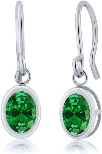 Vista 85 de Gem Stone King Aretes colgantes de plata de ley 925 de 0.276 x 0.197 in con piedra natal ovalada de alambre francés para mujer