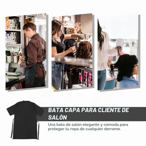 Vista 6 de Lurrose Vestido de cliente de salón Batas Cabo Peluquería Corte de pelo Smock para clientes Estilo Kimono (negro)