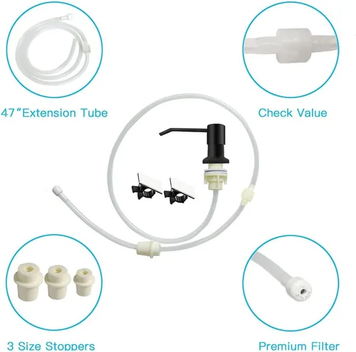Vista 4 de OHiHi Dispensador de jabón para platos para fregadero de cocina, dispensador de jabón para fregadero de encimera, bomba de agua con tubo