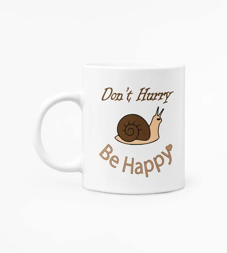 Vista 2 de Taza Don't Hurry Be Happy, diseño fresco de caracol, taza para amantes del café, café todo el día, café todos los días, Primero Café, relax, citas