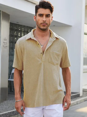 Vista 8 de Uiriuy Mens Casual Collared Short Sleeve Button Down Corduroy Shirts