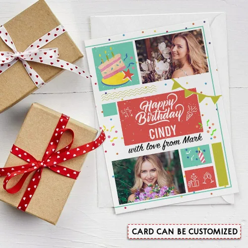 Vista 4 de SANDJEST Tarjeta de cumpleaños personalizada con foto personalizada de 5 x 7 pulgadas, tarjeta de felicitación para pareja, marido, esposa, amantes