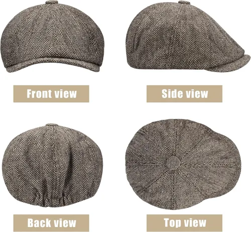 Vista 5 de 2 Pack Newsboy Hats for Men Classic 8 Panel Wool Blend Ivy Hat