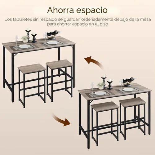 Vista 4 de Yaheetech Juego de mesa de comedor de 3 piezas, juego de mesa de pub industrial de 47.5 pulgadas, mesa de cocina de altura de mostrador