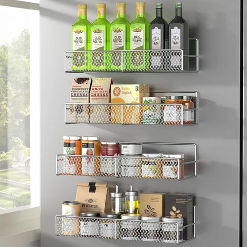 Vista 42 de Estante magnético para especias para refrigerador, paquete de 7 estantes magnéticos fuertes 100% de metal, organizador de especias con soporte