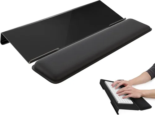Vista 13 de Laborio Soporte de muñeca para teclado de computadora para escritorio, soporte para teclado para escribir fácilmente con almohadilla de muñeca