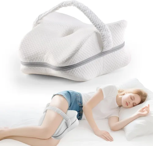 Vista 8 de Almohada de rodilla para dormir de lado, almohada de espuma viscoelástica para dormir de lado con correa, almohadas de alineación entre las piernas