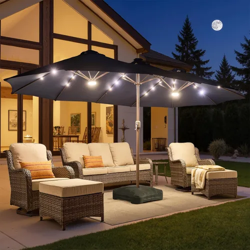 Vista 23 de HOOOWOOO Sombrilla de doble cabeza de 15 pies para patio al aire libre con Beige