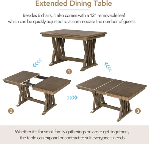 Vista 3 de Mid-Century - Juego de mesa de comedor de 7 piezas con mesa extensible y 6 sillas ergonómicas acolchadas, juego de comedor para 6, mesa de comedor