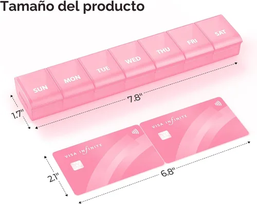 Vista 5 de AUVON Organizador semanal de píldoras con diseño de apertura sin esfuerzo, pastillero apto para artritis, organizador de píldoras sin BPA de 7 días