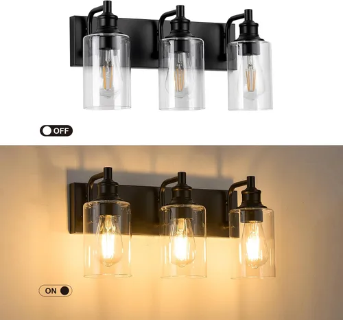 Vista 3 de Lámparas de baño de 3 luces, modernas luces de tocador negras para accesorios de iluminación de baño, accesorios de iluminación sobre espejo