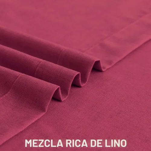 Vista 5 de Cortinas rosa intenso para sala de estar de 84 pulgadas de largo, juego de 2 paneles con pestaña trasera y bolsillo, cortinas de lino