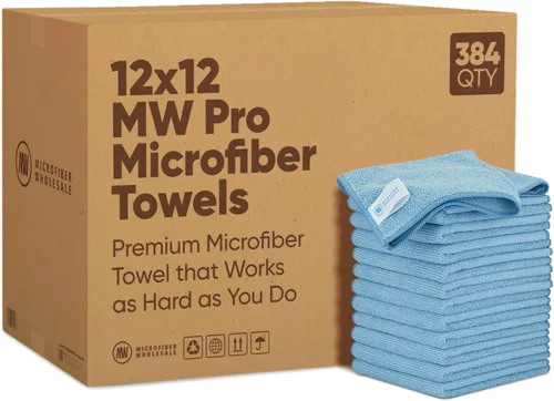 Vista 16 de MW Pro Bulk Paños de limpieza de microfibra al por mayor Negro - Caja: cantidad 384 Tamaño 12 "x 12" Toallas de microfibra premium