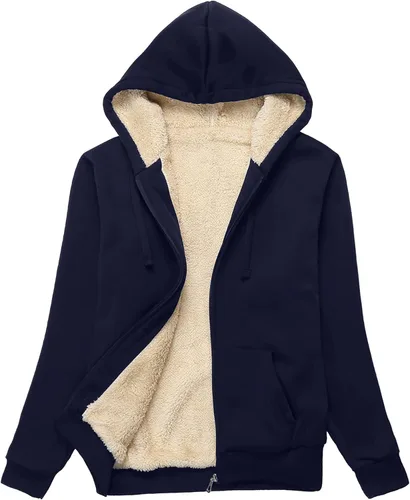 Vista 19 de SWISSWELL - Sudaderas con capucha para mujer, suéter de invierno con forro de vellón, con cremallera completa, forro de sherpa grueso Negro