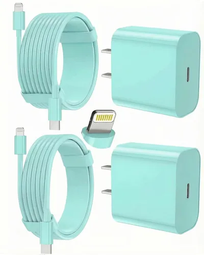 Vista 13 de Cargador de iPhone de carga rápida, paquete de 2 bloques de carga de pared tipo C con 2 unidades [6 pies y 10 pies] cable USB C a Lightning