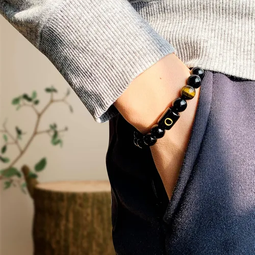 Vista 77 de SUMMER LOVE Regalos para el Día del Padre, pulsera con inicial de piedra de ónix negro de 0.394 pulgadas para hombres, pulsera de cuerda trenzada