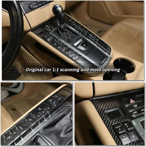 Vista 3 de Cubierta decorativa de panel de botones multifunción para Porsche Macan 2014-2020, accesorios interiores de fibra de carbono real Ultra-Light